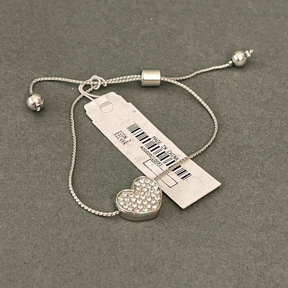 Charming‎ Charlie Silver-stone Heart Rhinestone Women's Fashion Bracelet NWT